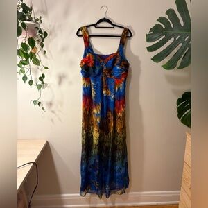 100% Silk Multicolor Sleeveless Maxi Dress